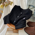 Women's Fall-Winter Retro Embroidered Knit Long Sleeve Crew Neck Sweater + Cardigan + - White