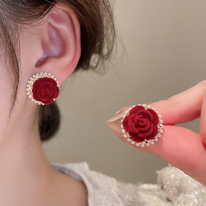 Red Square Flower Tassel Earrings - view 10