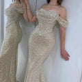 Off-Shoulder Sequin Lace Fish-Tail Gown - Slimming Birthday Party Evening Dress
