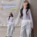 Girls' Lace Trim Tee & Printed Jeans Set