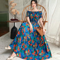 Rayon Floral Off-Shoulder Elastic Waist Bohemian Beach Dress