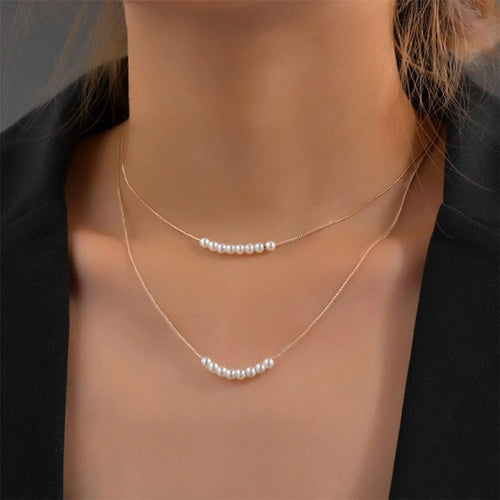 Minimal Ra New Minimalist Imit. Light Water Pearl Clavicle Chain Overseas Style Fashionable Pearl Double-Layer Necklace Women 6181