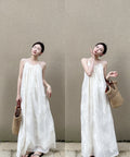 New Chinese Style 3D Embroidered Ramie Flowing Camisole Dress