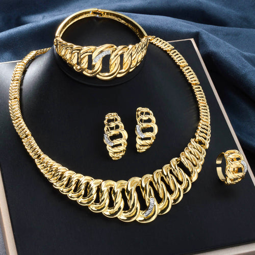 Middle East Bead Gem Set Export Band Shape Mutual Clasp Spliced Retro Necklace Bangle Ring Earrings Statement Accessory Set