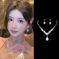 French Imperial Breeze Rhinestone Geometric Teardrop Stud Earring Necklace Set Fashionable Clavicle Chain Light Luxury Premium Necklace Women