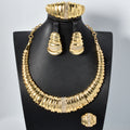 EU/US Import 18K Crescent Set Inlay Cubic Zirconia Contour Statement Necklace Bracelet Set Earrings Ring Wedding Women Set