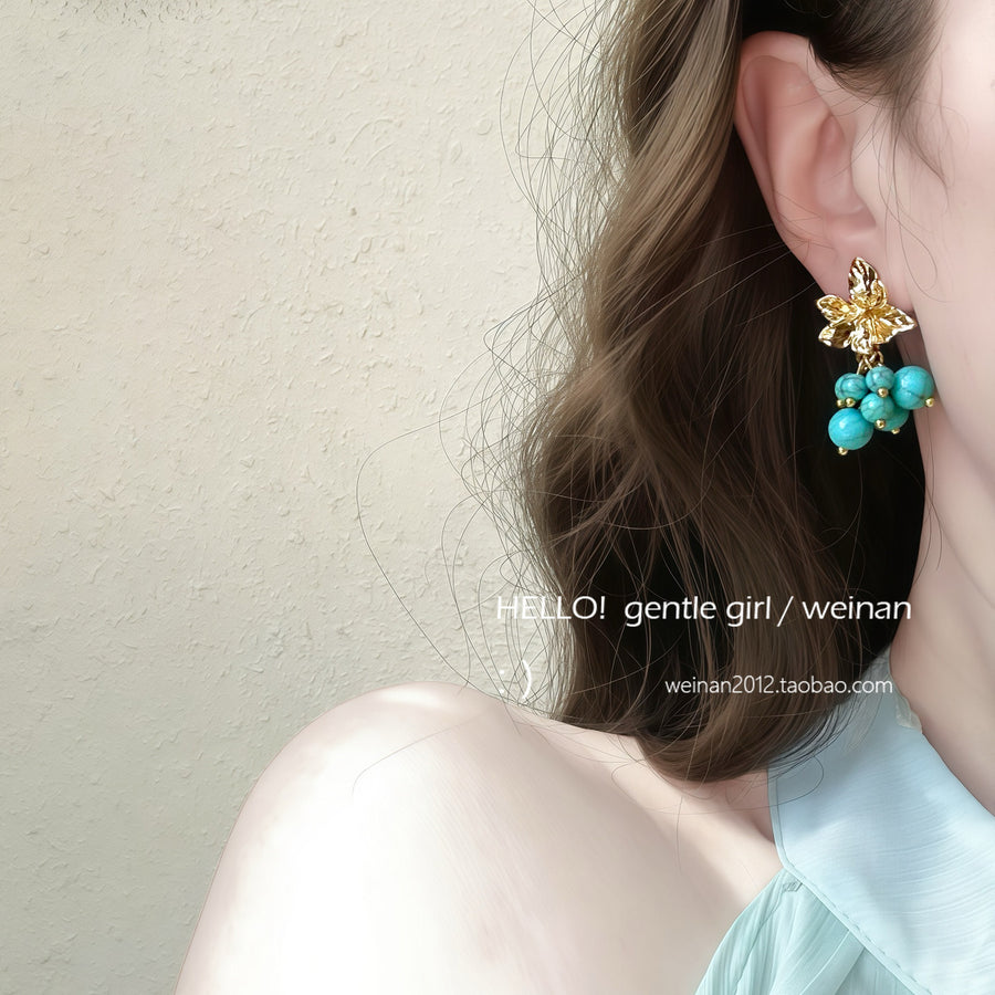 French Metal Flower Stud Earrings - view 2