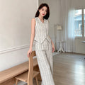 Summer Chanel-Style Office V-Neck High Waist Vest + Pants + Top 2-Piece Set