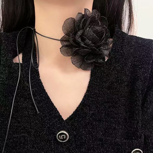 EU/US Import Accessory Fashionable Retro French Big Flower chocker Necklace Fringe Ties Tie Neck Choker Women