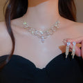 Monet Garden Blue Tone Teardrop Stud Earring Necklace Set Heavy-Duty Full Diamond Choker Retro Socialite Breeze Premium Necklace