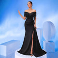Women's Satin Mermaid Evening Gown - Slim Side Slit
