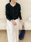 Women's Fall-Winter Korean Fashion Embroidered Knit Crew Neck Cardigan + Top 2026 - Apricot