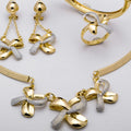 Sweet Cool Hot Girl Bow Copper Gold Plated Bead Collar Niche Unique Design Detail Necklace Bracelet Set Earrings Ring Set
