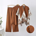 Fall-Winter Casual Fashion Knit Wool High Neck Mock Neck Loose Sweater + Shawl + Pants 3-Piece Set