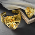 4th Leaf Cutout Copper Flower Middle East Bride Wedding Accessory Ancient Style Heart Double-Layer Open End Bangle Ring Set