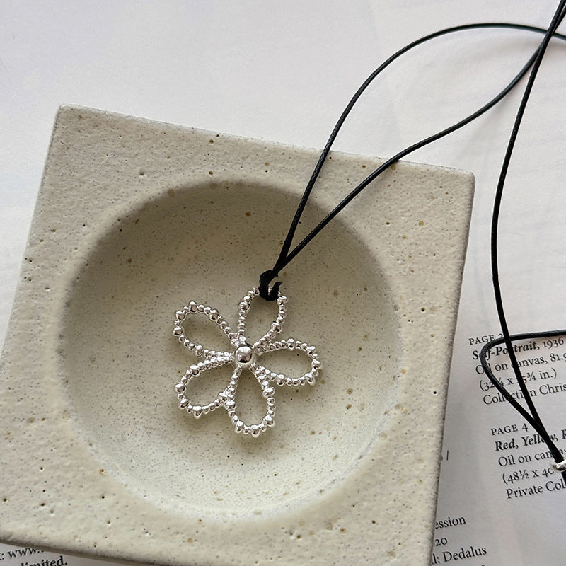 Wax Cord Openwork Flower Adjustable Necklace - view 2