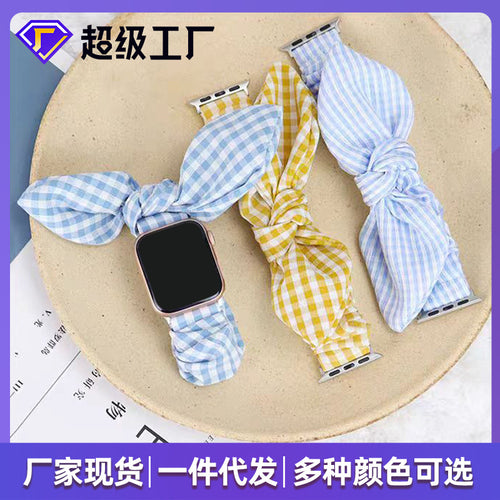 For applewatch Apple Samsung Printed Large Cord Bow Ear Plaid Stretch Hair Tie Band Set