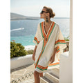 Bohemian Print V-Neck Loose Beach Dress, Summer Sun Protection