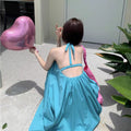 Backless Halter Tie Beach Long Dress, Sanya Vacation Style