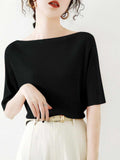 Summer Short Sleeve Boat Neck High Waist Cropped Knit Top + Tee