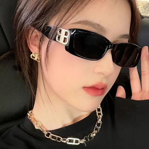 Fashionable New Western AliExpress Small Square Trendy Sunglasses B Lettering Personality Fruit Freeze Color Influencer Overseas Sunglasses