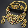 Dubai Overseas 18K Gold Necklace Earrings Set Bracelet Ring Net Bead Strand Rhinestone India Ni Day Profit Asia Jewelry Set