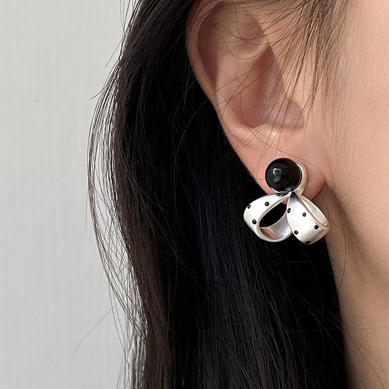 Minimalist Polka Dot Bow Stud Earrings - view 4