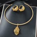 Overseas Dubai Middle East 18K Gold Geometric Net Form Pendant Jewelry Set Saudi Women Necklace Earrings Set Women