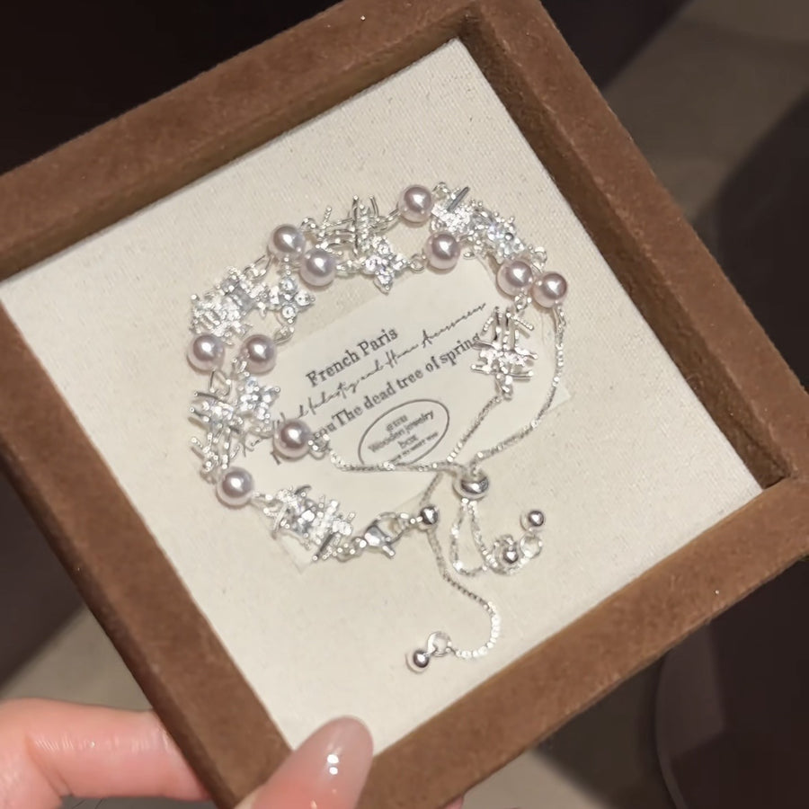 French Zircon Flower Pearl Bracelet - view 3