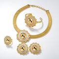 Overseas Western Statement Sunflower Mesh Chain Pendant Aluminum Bead Necklace Bracelet Set Earrings Ring Middle East Wedding Set
