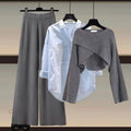 Fall-Winter Fashion Slimming Plus Size Knit Wool Wide Leg Pants + Sweater + Shirt 3-Piece Set