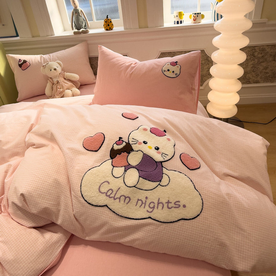 Apple Dachshund Embroidered Washed Cotton 4-Piece Bedding Set - view 5