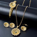 EU/US Import Accessory Flower Cutout Colorful Cubic Zirconia Necklace Bracelet Set Earrings Ring Light Luxury Simple Jewelry Women Set