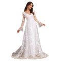 Long Sleeve V-Neck Lace Wedding Gown - Elegant Cathedral Train Bridal Dress