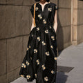Silk Embroidered Little Black A-Line Dress, Summer