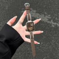 Fits Apple watchs11 Watch Band New Metal Bangle Lychee Texture Spliced Leather s10 / 9 / 8 Wrist Strap Women