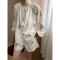 New Chinese Retro Tie-Front Floral Fringe Skirt + Shirt + Shorts 3-Piece Set