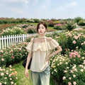 Summer Korean Elegant Off-Shoulder Boat Neck Ruffle Shirt