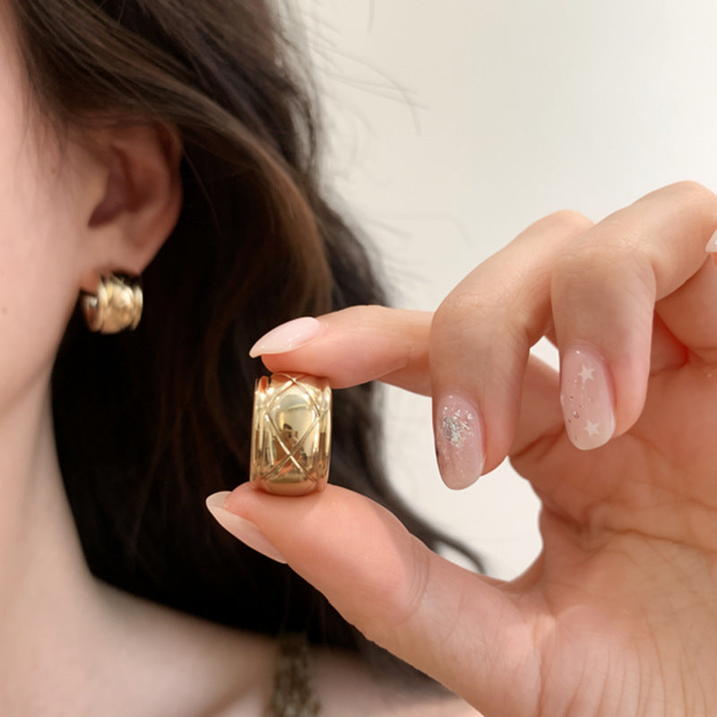 Korean Textured Round Stud Earrings - view 2