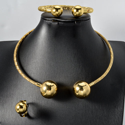 Middle East / Africa Style of Bride Jewelry Set Choker Twist String Texture Metal Ball Women Wedding Accessory