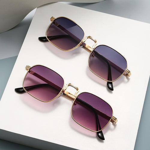 New Fashionable Metal Men Sunglasses Women Personality Street Snap Versatile Sunglasses Retro Hong Kong Style Square Frame Solo Bridge Sunglasses