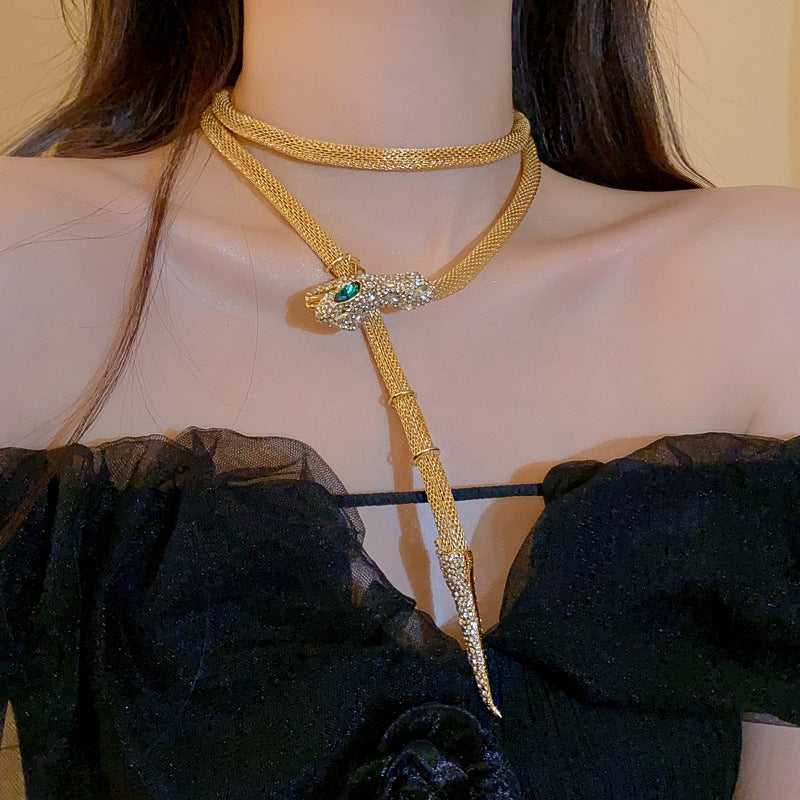 Silver Snake Chain Rhinestone Necklace - view 10