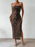 Women's Mesh Floral High Waist Slit Bodycon Dress