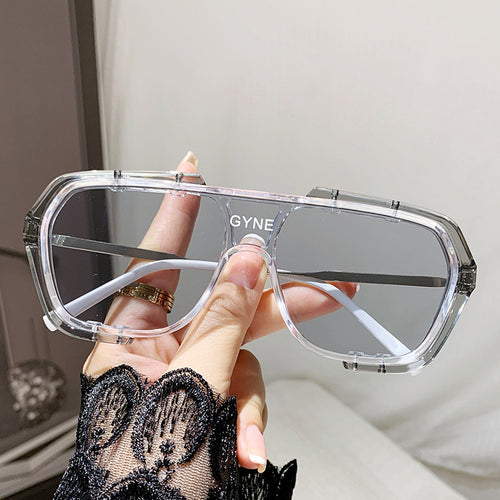Western Asymmetric One-Piece Sunglasses Trendy Women Club Dance Street Snap Influencer Pick Big Face Slender Bare Face Men Sunglasses