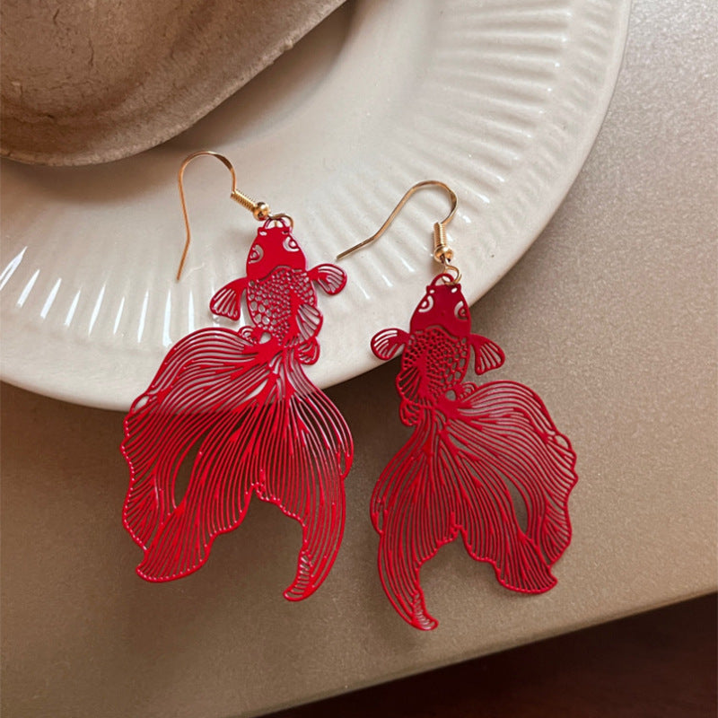 Chinese New Year Red Koi Fish Statement Earrings - view 7