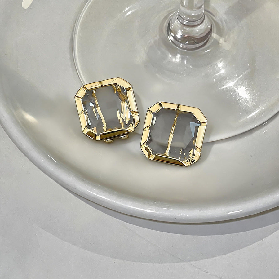 Minimalist Glass Square Pendant Stud Earrings - view 6