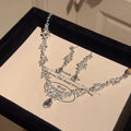 Banquet Luxury ~ Rhinestone Geometric Teardrop Stud Earring Necklace Set Fashionable Clavicle Chain Light Luxury Premium Necklace Women