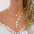 EU/US Import Amazon Straight Sale Silver Plated Metal Flower Pearl Necklace Teardrop Multi-Layer Choker N6368