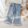 Girls' Plaid Bow Lace Flared Jeans