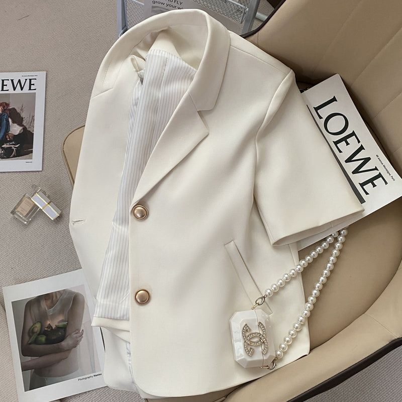 Women's Summer Office Petite Short Sleeve Cropped Blazer 2026 - Off White Short Sleeve